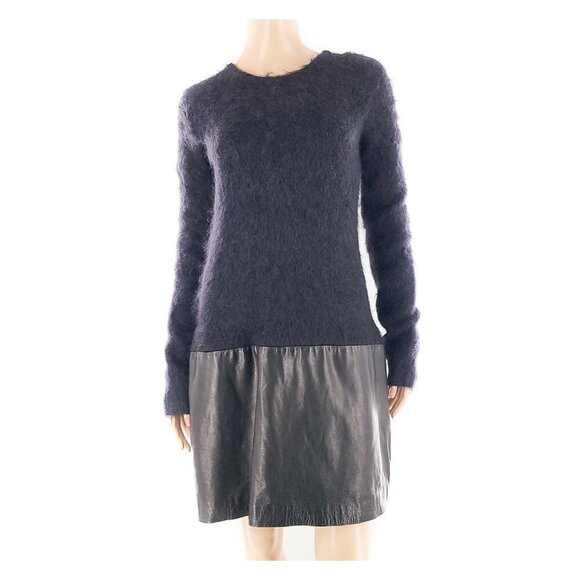 DIANE VON FURSTENBERG Orva Fuzzy Knit & Genuine Leather Drop Waist Dress